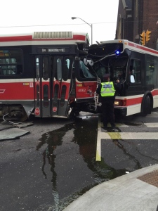 TTC bus and streetcar collide