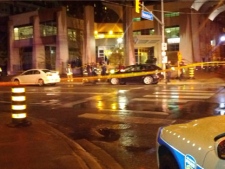 Emergency crews are shown where a pedestrian was struck in Mississauga Monday night. (Submitted)