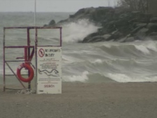 Waves crash ashore at Woodbine Beach in Toronto on Monday, April 23, 2012.