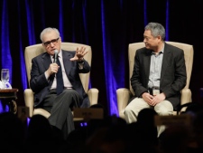 Filmmakers Martin Scorsese, left, and Ang Lee discuss the use of 3D in movies during the CinemaCon convention on Wednesday, April 25, 2012, in Las Vegas. (AP Photo/Julie Jacobson)