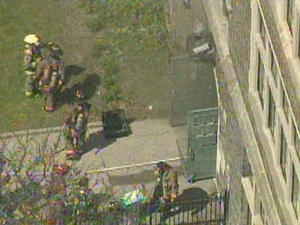Firefighters are seen outside Danforth Tech Wednesday morning. (CP24)