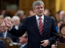 Canadian Prime Minister Stephen Harper responds to a question during Question Period in the House of Commons in Ottawa, Wednesday April 25, 2012. (THE CANADIAN PRESS/Adrian Wyld)