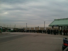 Passengers line up outside the Bramalea GO Station on Thursday, April 26, 2012. GO trains experienced major delays due to signal issues. (Photo courtesy of Christian Khan)