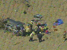 A vehicle involved in a rollover near Bolton Friday afternoon is shown. (CP24)