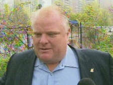 Mayor Rob Ford speaks with CP24 in his backyard Thursday morning. (CP2$)