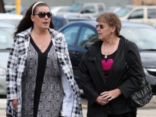 Tara McDonald, right, mother of slain Victoria (Tori) Stafford, and her mother, Linda Winters, walk into court for proceedings at the Michael Rafferty murder trial in London, Ont., Wednesday, May 9, 2012. Rafferty has pleaded not guilty to first-degree murder, sexual assault causing bodily harm and kidnapping. (THE CANADIAN PRESS/Dave Chidley)