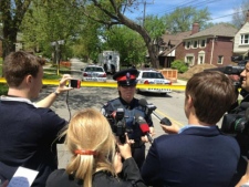 Toronto police spokeswoman Const. Wendy Drummond speaks to reporters about a suspicious package found on Prince Edward Drive on Thursday, May 10, 2012. (CP24/Katie Simpson)