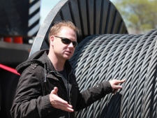 Nik Wallenda looks over the giant tight-rope wire that will be installed for practice at the Seneca Niagara Casino in Niagara Falls on Thursday, May 10, 2012. Wallenda will try to cross the Niagara Gorge on a tightrope on June 15, 2012. (AP Photo/The Buffalo News, Harry Scull Jr.)