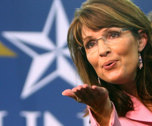 Republican U.S. vice presidential candidate Sarah Palin blows a kiss to supporters after speaking at a rally at the Silver Spurs Arena, in Kissimmee, Fla., Sunday, Oct. 26, 2008. (AP / Joe Burbank)