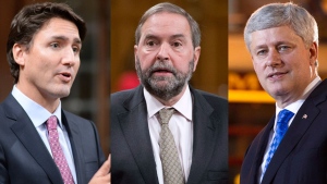 Liberal Leader Justin Trudeau, NDP Leader Thomas Mulcair and Conservative Leader Stephen Harper are pictured in this combination image. (The Canadian Press)