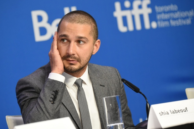 Shia LaBeouf appears at a press conference for "Man Down" on day 6 of the Toronto International Film Festival at the TIFF Bell Lightbox on Tuesday, Sept. 15, 2015, in Toronto. (Photo by Evan Agostini/Invision/AP)