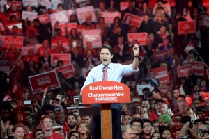 Liberal Leader Justin Trudeau addresses a campaign rally in Brampton, Ont. on Sunday, October 4, 2015. THE CANADIAN PRESS/Paul Chiasson