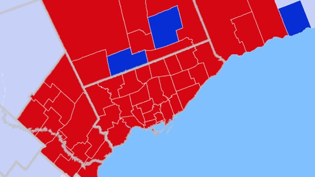A map of riding results in the GTA is pictured. 
