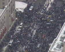 Protesters clog Front and Bay Streets on Jan. 30, 2009.
