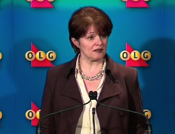 Ontario Lottery and Gaming Corporation CEO Kelly McDougald speaks to reporters during a press conference in Toronto, Wednesday, Feb. 4, 2009.