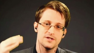 Edward Snowden speaks at McGill University in Montreal, via video link from Moscow, Russia, on Nov. 2, 2016.