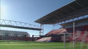 This file photo shows BMO Field in Toronto. 2026 World Cup soccer games could be played in a number stadiums across North America, including BMO Field. 
