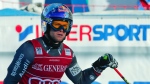 France's Alexis Pinturault, wearing a Shred helmet, crosses the finish line of an alpine ski men's World Cup combined in Santa Caterina, Italy on Thursday, Dec. 29, 2016. Ten years after founding Shred, the ski helmet, eyewear and accessory company known for its 1980s-style fluorescent coloUrs and designs, Olympic and two-time world giant slalom champion Ted Ligety has been watching as a proud spectator lately. (Marco Trovati/THE ASSOCIATED PRESS)