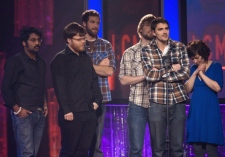 Tim Baker, centre right, and members of Hey Rosetta receive the award for Group recording of the year at the East Coast Music Awards Sunday, March 1, 2009 in Corner Brook N.L. (THE CANADIAN PRESS / Jacques Boissinot)