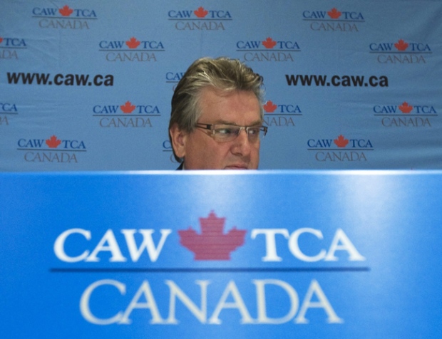 CAW President Ken Lewenza looks on before speaking to the media during a press conference on auto worker pensions in Toronto on Thursday, April 9, 2009. (Nathan Denette / THE CANADIAN PRESS)  