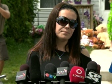 Tara McDonald, mother of Victoria Stafford, speaks to reporters from outside her home, Friday, May 22, 2009.