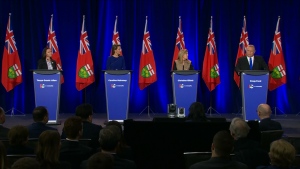 The four candidates for the Ontario PC leadership are seen at a debate in Ottawa on Feb. 28. (CP24)