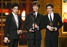 From left, David Alvarez, Kiril Kulish, and Trent Kowalik accept the award for Best Performance by a leading Actor in a Musical, for their shared role in the show 'Billy Elliot the Musical,' at the 63rd annual Tony Awards in New York, Sunday, June 7, 2009. (AP / Seth Wenig)