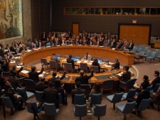 The United Nations Security Council votes unanimously at UN headquarters in New York to adopt a resolution imposing sanctions on North Korea, Friday, June 12, 2009. (AP / Osamu Honda)