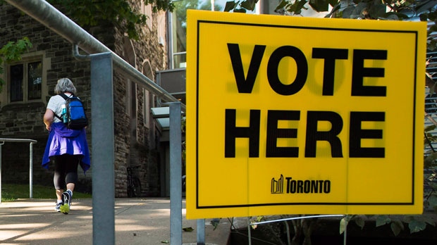 The outside of an advanced polling election station in Toronto is seen. THE CANADIAN PRESS/Nathan Denette