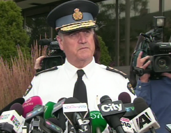 OPP Commissioner Julian Fantino confirms to reporters that the body found was that of Victoria Stafford, during a media briefing in Woodstock, Ont., Tuesday, July 21, 2009.