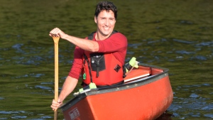 Leader of the Liberal Party of Canada Justin Trudeau paddles a canoe at the Lake Laurentian Conservation Area in Sudbury, Ontario on Thursday Sept. 26, 2019. THE CANADIAN PRESS/Ryan Remiorz