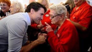 Liberal Leader Justin Trudeau makes a campaign stop at the Royal Canadian Legion in Greenfield Park in Montreal on Wednesday, Oct. 16, 2019. THE CANADIAN PRESS/Sean Kilpatrick