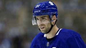 Toronto Maple Leafs centre John Tavares (91) looks on during second period NHL hockey action against the Ottawa Senators, in Toronto on Wednesday, October 2, 2019. THE CANADIAN PRESS/Nathan Denette
