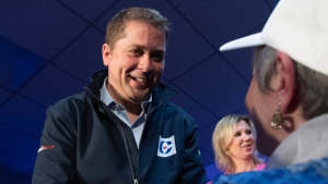 Conservative leader Andrew Scheer listens to a question during a campaign stop in Fredericton, Friday, October 18, 2019. THE CANADIAN PRESS/Adrian Wyld