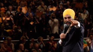 NDP leader Jagmeet Singh attends a rally with supporters in Victoria on Friday, Oct.18, 2019. THE CANADIAN PRESS/Nathan Denette