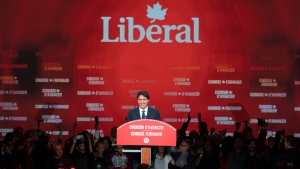 Liberal Leader Justin Trudeau delivers his speech in Montreal, on Tuesday, October 22, 2019. THE CANADIAN PRESS/Paul Chiasson