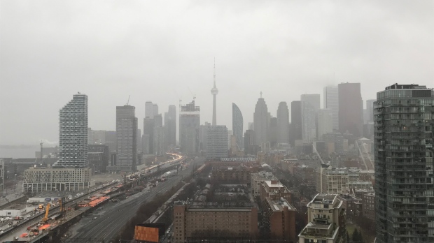 Toronto, skyline, rain,