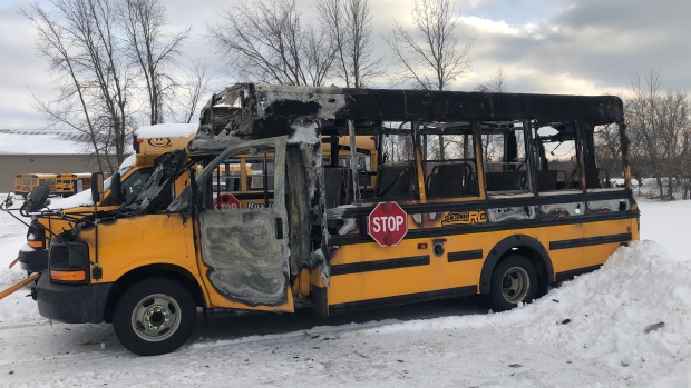Burned out school bus