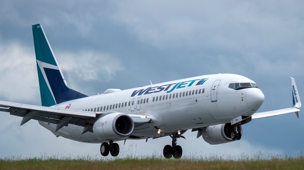 A Westjet plane is seen landing in this undated file photo. (The Canadian Press)