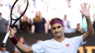 Switzerland's Roger Federer reacts after defeating Tennys Sandgren of the U.S. in their quarterfinal match at the Australian Open tennis championship in Melbourne, Australia, Tuesday, Jan. 28, 2020. (AP Photo/Andy Brownbill)