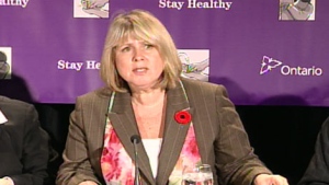 Ontario's Health Minister Deb Matthews addresses a Monday, Nov. 2, 2009 news conference.
