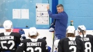 Toronto Maple Leafs head coach Sheldon Keefe holds a practice session in Toronto on Saturday July 25 2020. (THE CANADIAN PRESS/Chris Young)