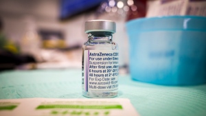 A vial of AstraZeneca vaccine is seen at a mass COVID-19 vaccination clinic.THE CANADIAN PRESS/Jeff McIntosh