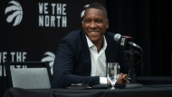 Toronto Raptors executive Masai Ujiri attends a press conference in Toronto on Wednesday August 18, 2021. THE CANADIAN PRESS/Chris Young