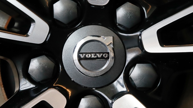 The Volvo logo on a wheel