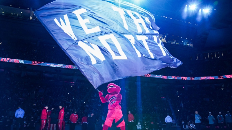 Toronto Raptors mascot performs before the start of the team's NBA season opener against the Washington Wizards in Toronto Wednesday, October 20, 2021. THE CANADIAN PRESS/Evan Buhler