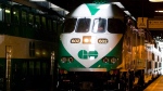 The first GO Transit MP40 locomotive arrives at the platform in Toronto on Jan. 15, 2008. THE CANADIAN PRESS/Adrian Wyld 
