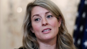 Canadian's Foreign Minister Melanie Joly speaks during a meeting with Secretary of State Antony Blinken at the State Department in Washington, Friday, Nov. 12, 2021. (Olivier Douliery/Pool via AP) 