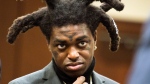 FILE - Rapper Kodak Black appears in court at the Florence County, South Carolina, courthouse in Florence, S.C., Wednesday, April 28, 2021. Authorities say rapper Kodak Black has been arrested on a trespassing charge Saturday, Jan. 1, 2022, in South Florida. (Matthew Christian/The Morning News via AP, File) 