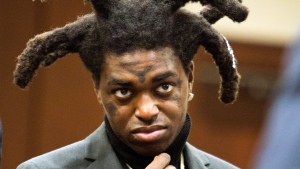 FILE - Rapper Kodak Black appears in court at the Florence County, South Carolina, courthouse in Florence, S.C., Wednesday, April 28, 2021. Authorities say rapper Kodak Black has been arrested on a trespassing charge Saturday, Jan. 1, 2022, in South Florida. (Matthew Christian/The Morning News via AP, File) 